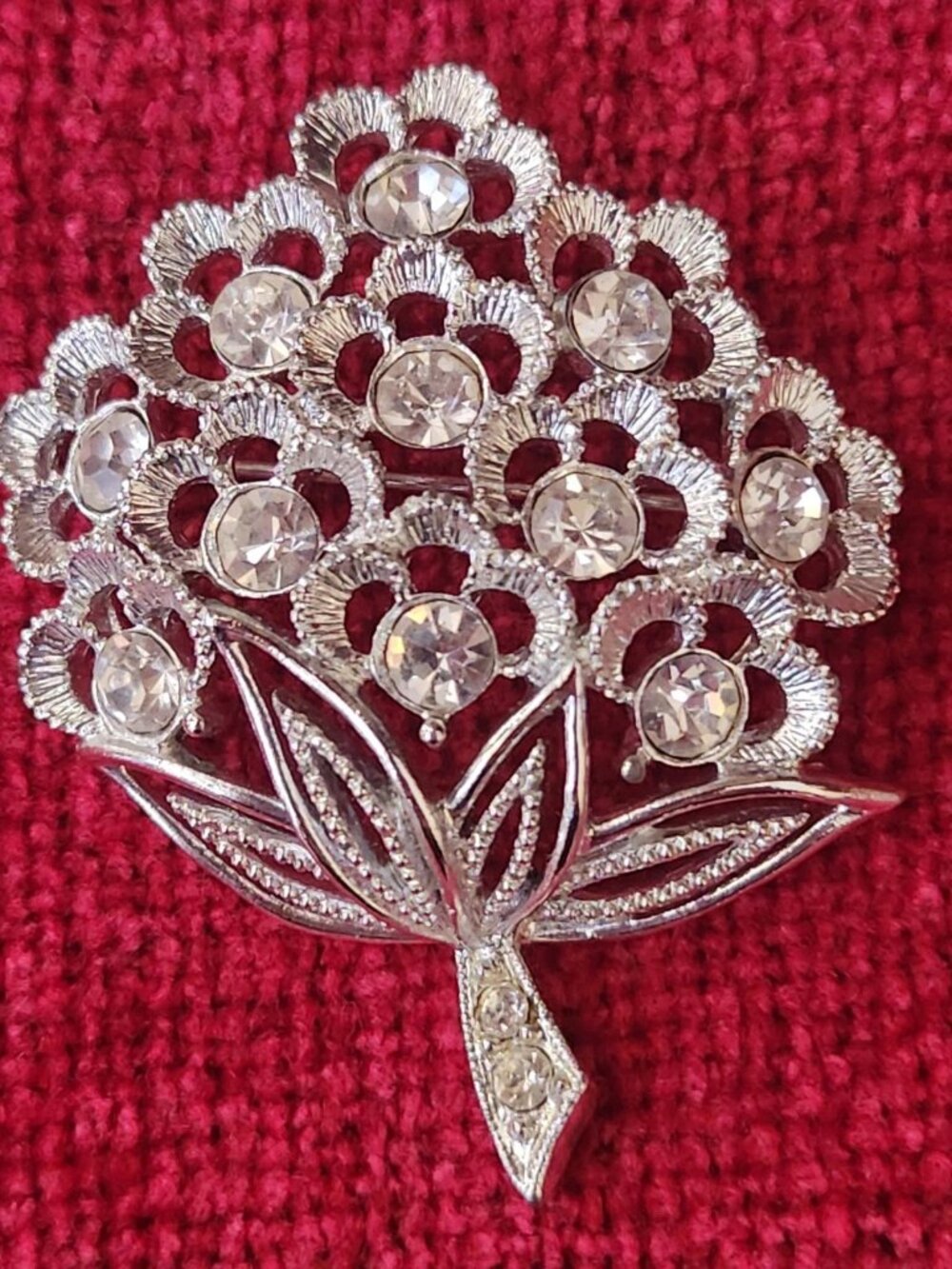 Vtg 70's Sarah Coventry Sparkle Lites Rhinestone Bouquet Brooch Pin Silver Tone - Picture 2 of 12
